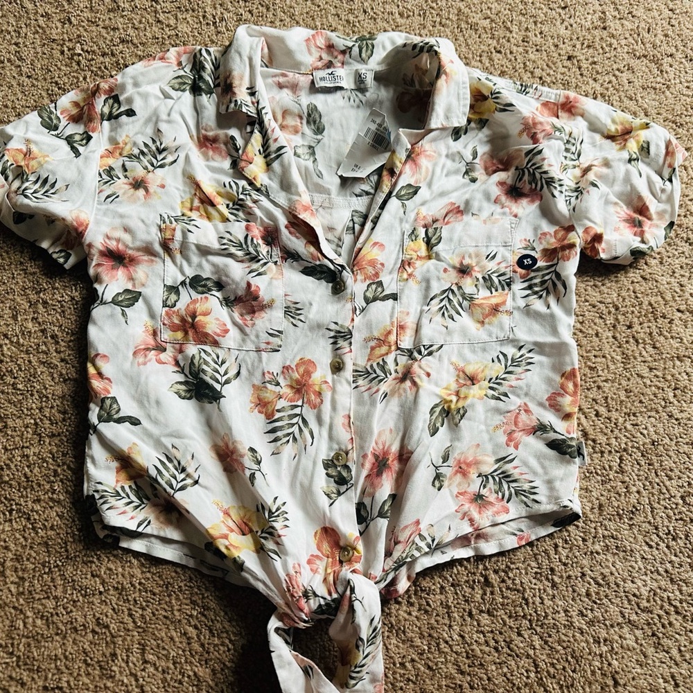 Floral Button-Up Tie-Front Shirt